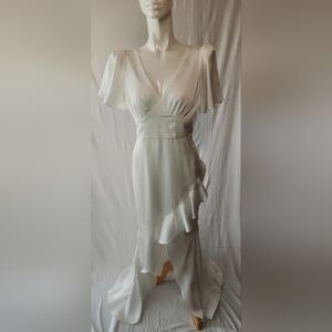 Lulu's Eternal Bond White Satin High Low Ruffle Dress Size Small